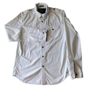 American Eagle Button Up Shirt Man S White Black Striped Long Sleeve Vintage Fit